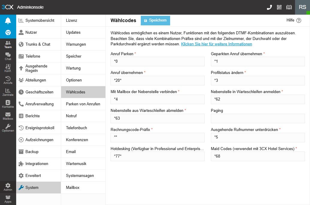 Die Funktionscodes / Wählcodes in einer 3CX Telefonanlage