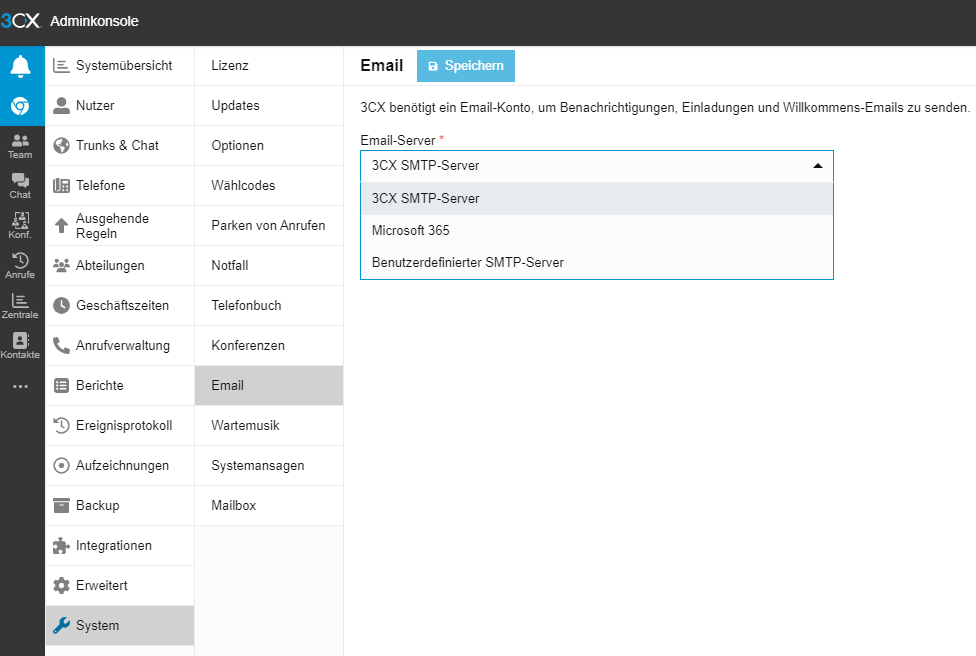 3CX SMTP Einstellungen