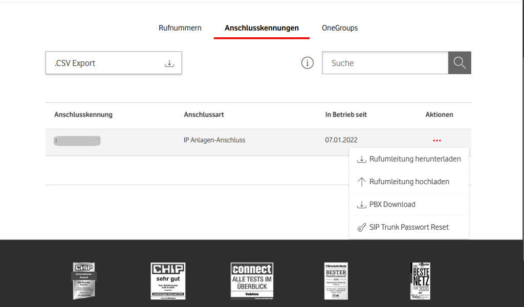 Um die Registrierung zu Starten, setzen Sie ein neues Passwort via "Passwort Reset" und geben Sie dieses in den Trunk Einstellungen Ihrer 3CX ein