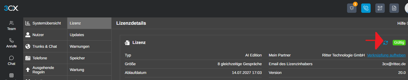Aktualisieren des Status, um die Informationen zum Abrufen manuell anzustoßen.
