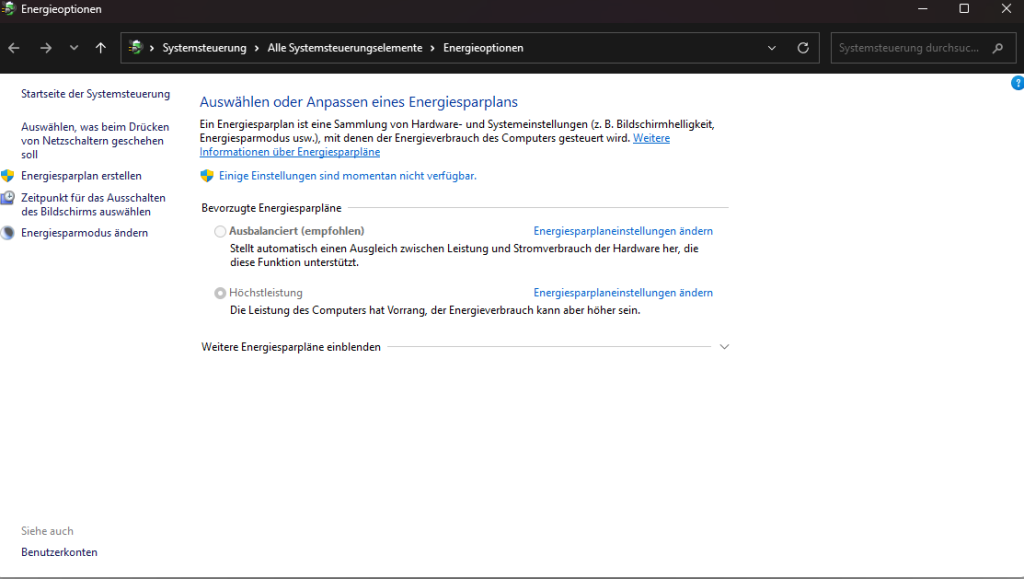 Hier sollte, wie empfohlen, ausbalanciert gewählt sein.